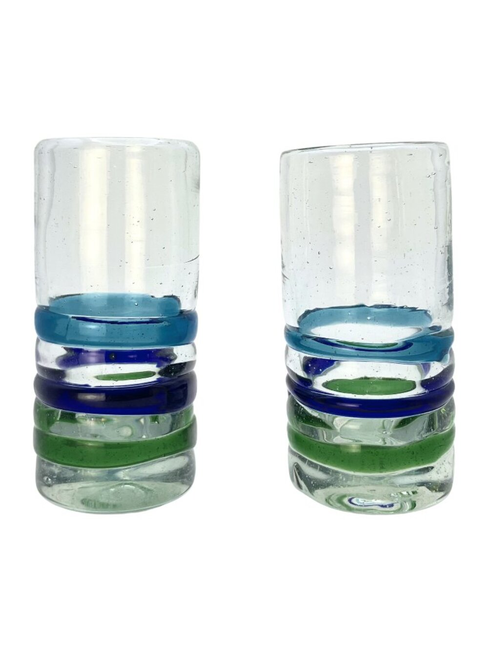 Vintage Handblown Mexico Shot Liqueur Art Glasses Blue Green Swirl Set of 2
